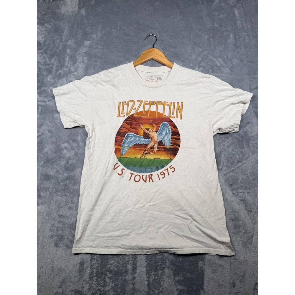 Led Zeppelin T-Shirt Mens Large Off-White Iconic Icarus U.S. Tour 1975 Graphic